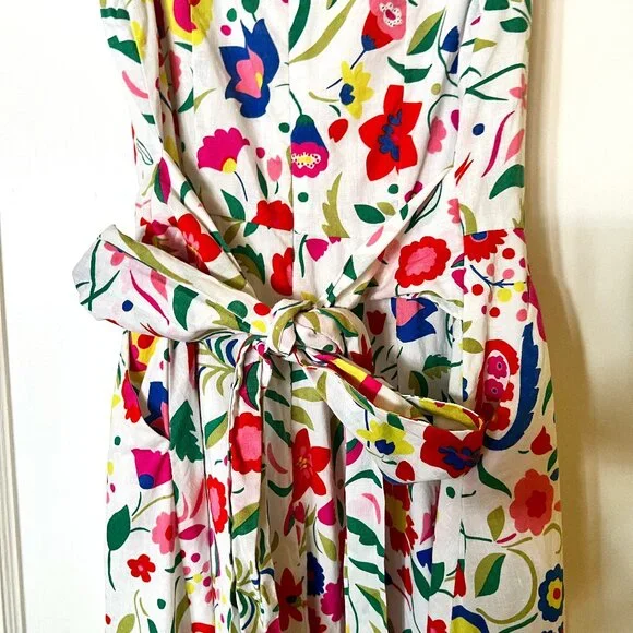 Boden White Floral Print Fit & Flare Cotton Sleevless Summer Dress in Sz. 4 - Picture 5 of 9